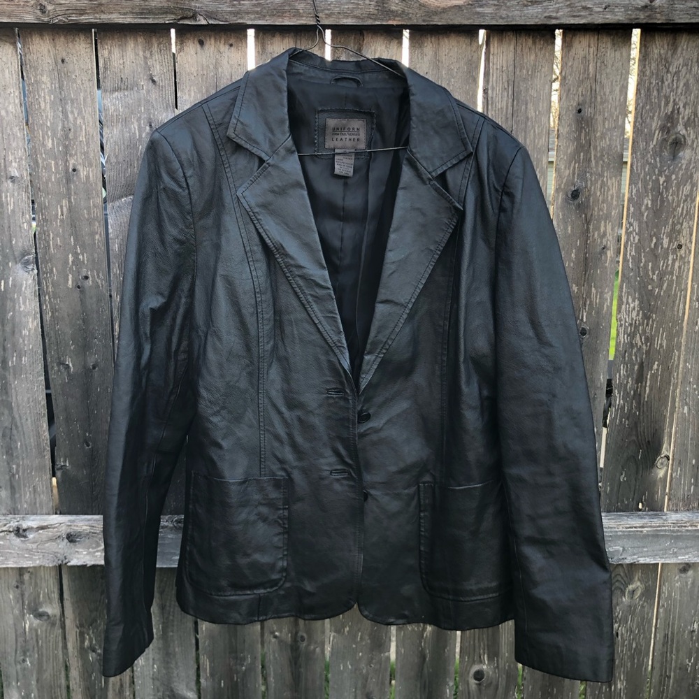 JohnPaulRichard Black Leather Jacket with Uniform Label